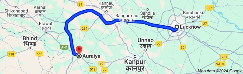 Lucknow To Auraiya Distance